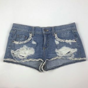 Carmar Denim Distressed Lace Trim Shorts Women Sz 25